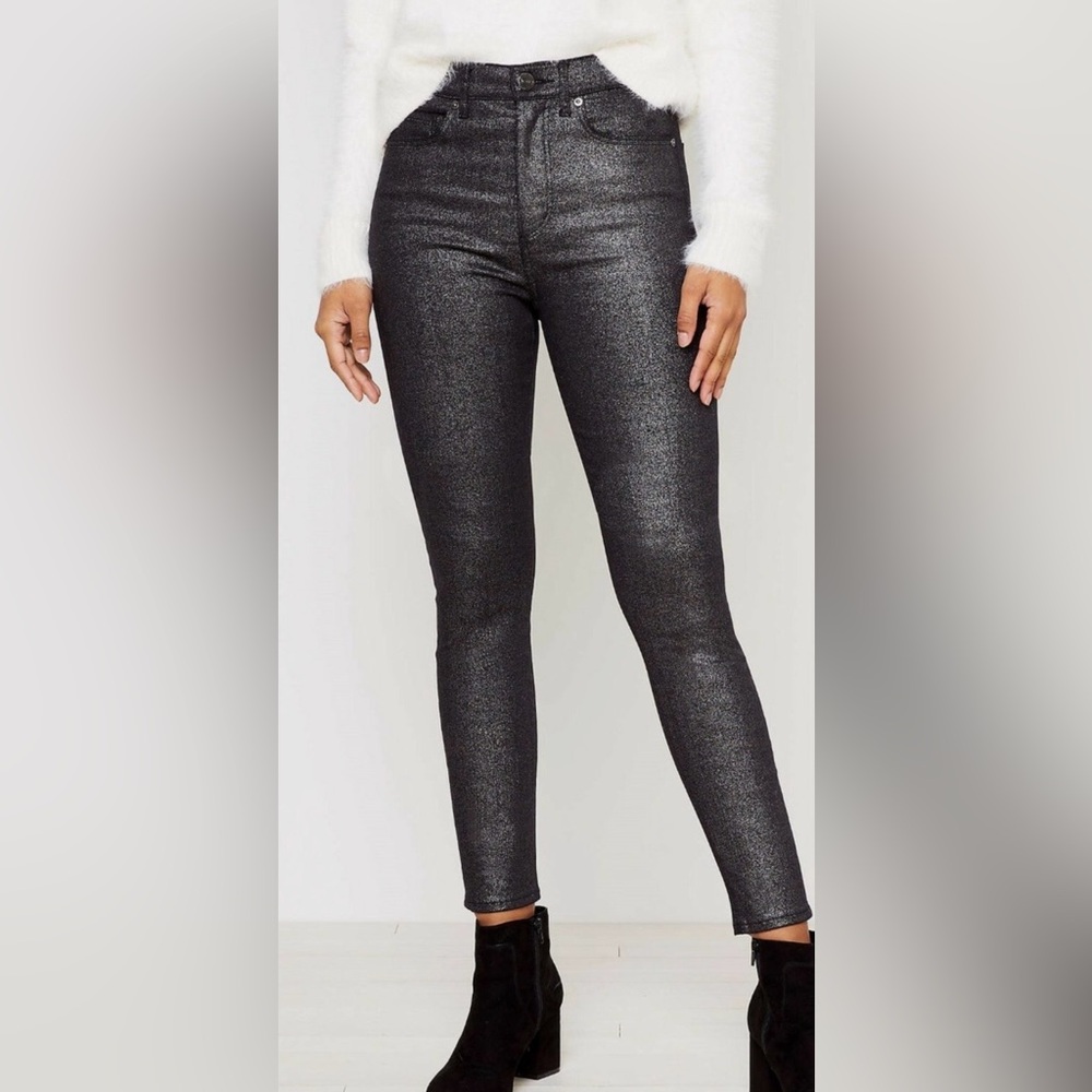 Ann Taylor LOFT High Rise Skinny Jeans Pants in Black Shimmer Size 6 6/28